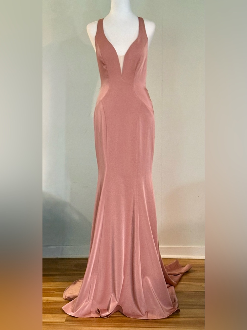 Alyce Paris Evening Gown V Neck, Trumpet Skirt & Plunge Back Antique Rose Size 2